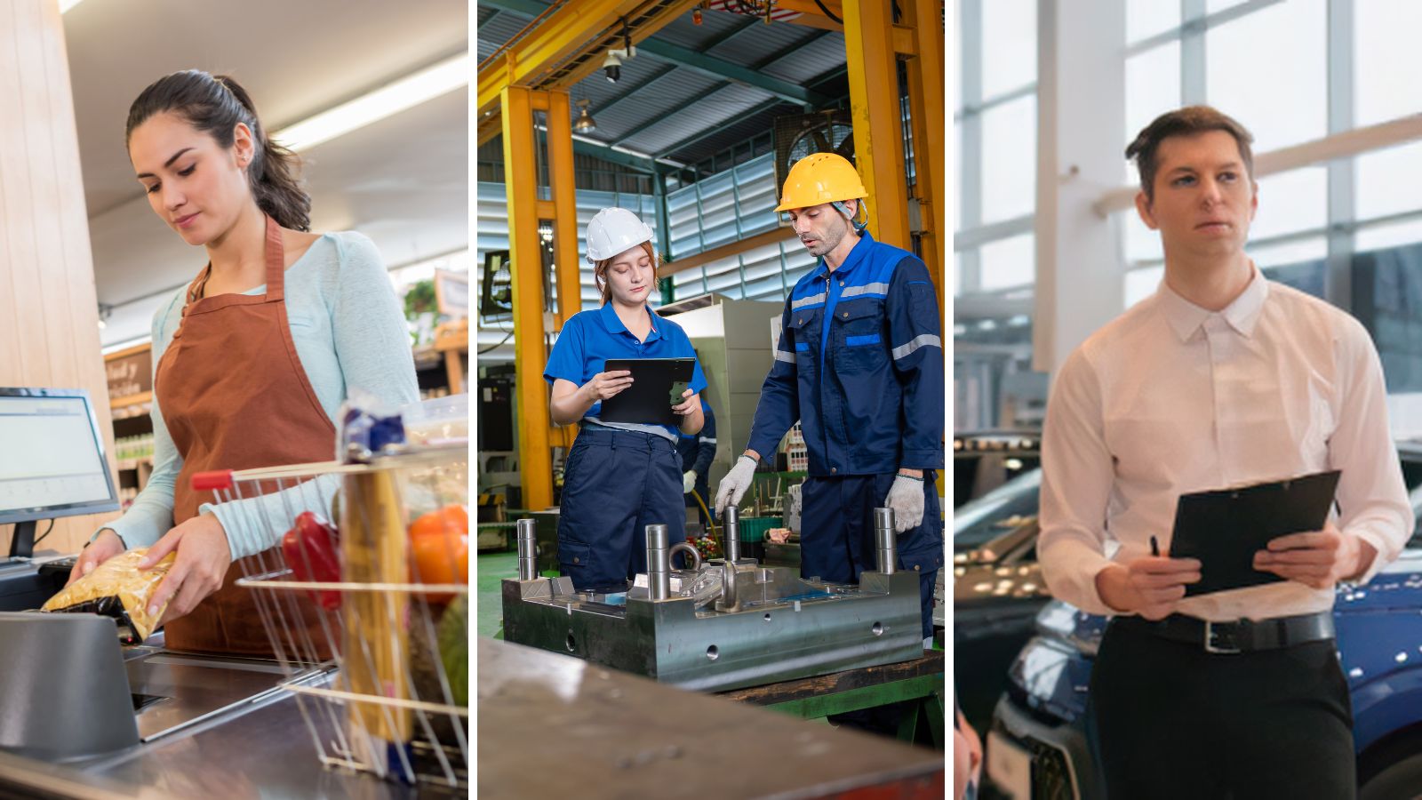 Plusieurs types de salaries en poste de travail debout